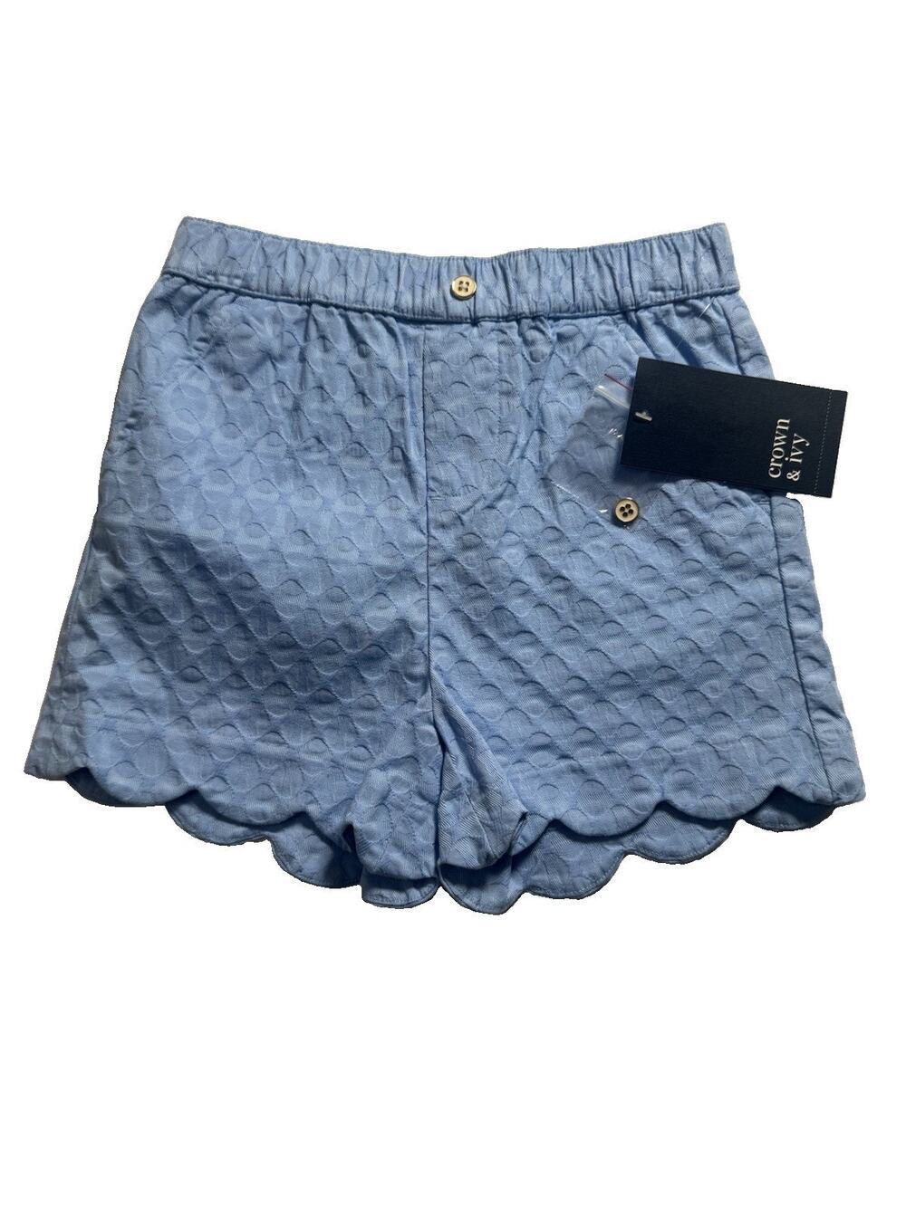 Crown & Ivy Kids Girls 6X Blue Scallop Hem Textured Shorts Adjustable Waist NWT